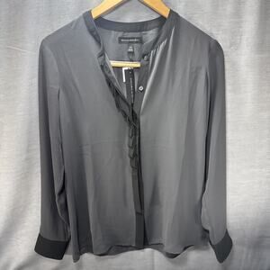 NWT Banana Republic Women's Grey Long Sleeve Button Front Ruffle Blouse Size XS